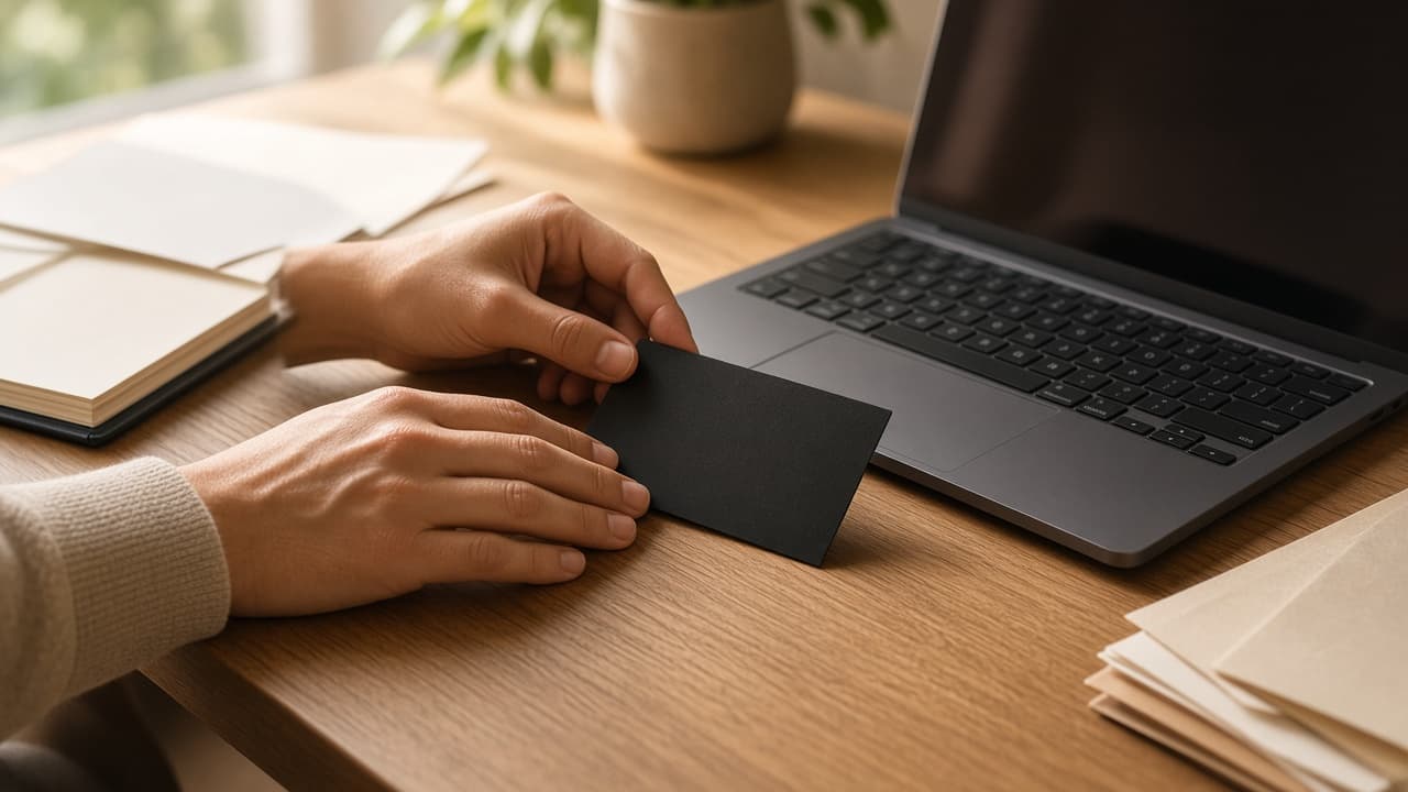Wallet and card on a desk