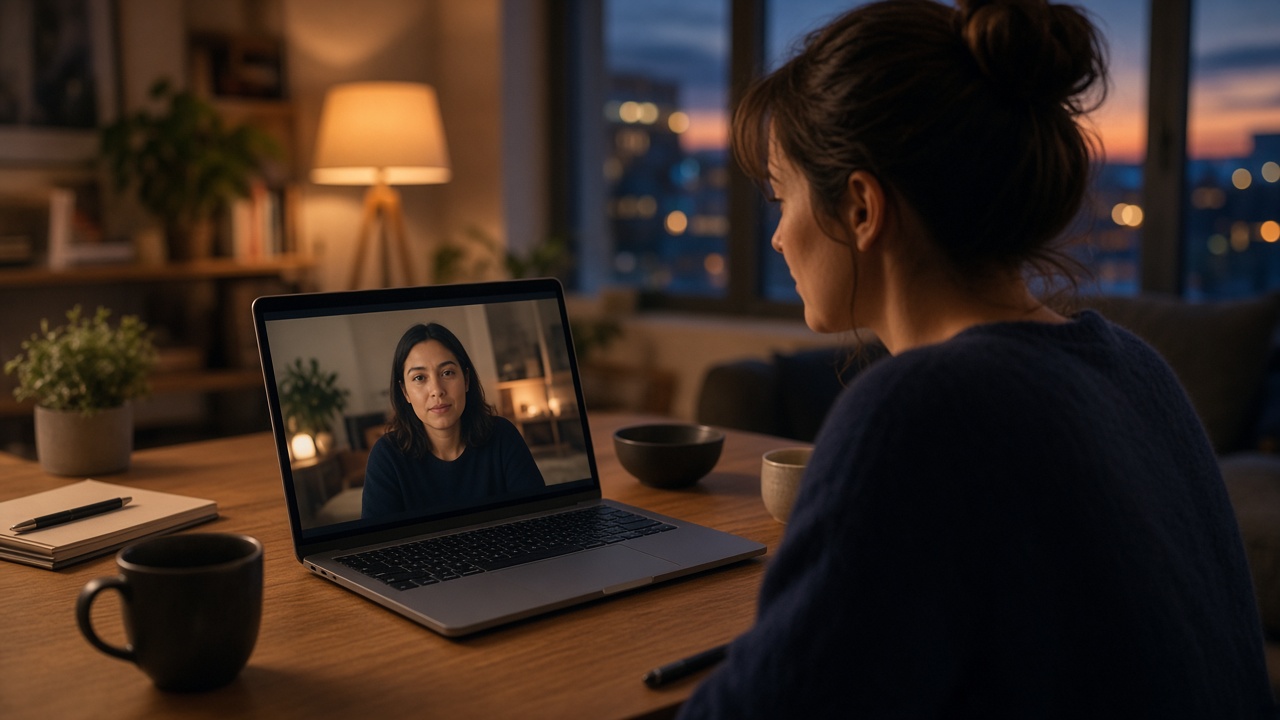 A live expert call on a laptop